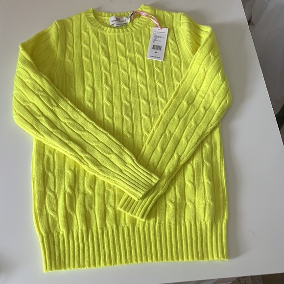 Vineyard Vines Cashmere Coral Lane Cable knit Crew Neck Sweater Bright Citron - Picture 11 of 11